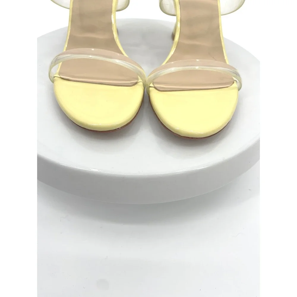 L'AGENCE Idalie Slide Sandals‎ Womens 6 Yellow Leather Clear Strap Mule Heel